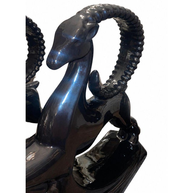 Ceramic Pair of Royal Haeger Glossy Black Gazelle Sculptures. u.s.a. Late 20th Century. For Sale - Image 7 of 11