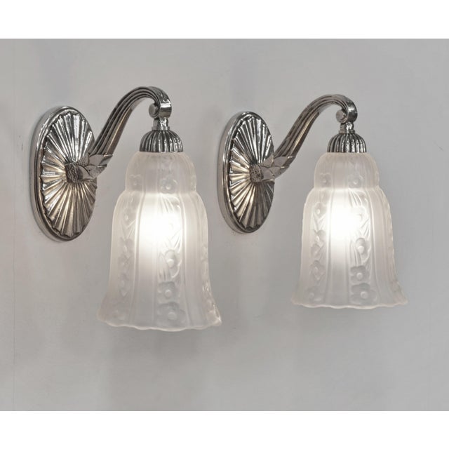 Baccarat French Art Deco Wall Sconces by Hettier Et Vincent & Baccarat 1920s France - A Pair For Sale - Image 4 of 10