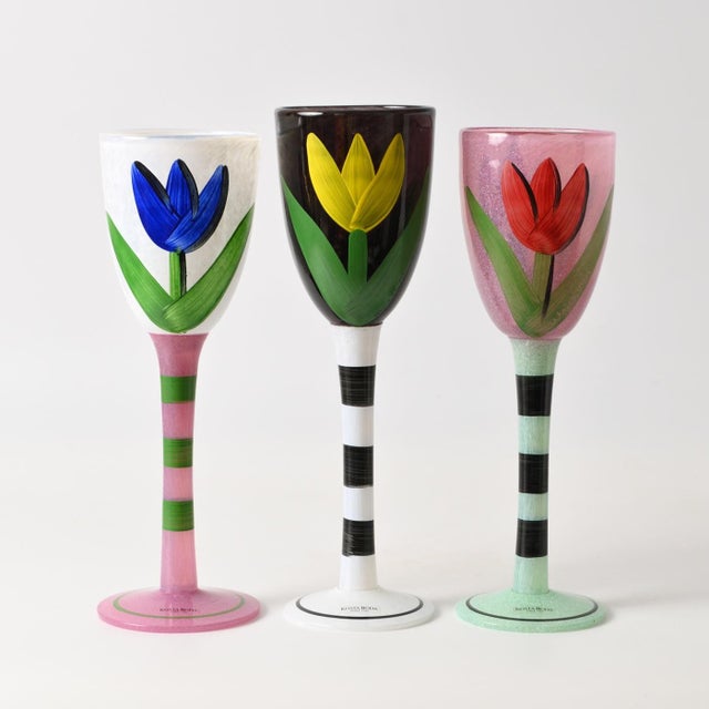 Paint Hand-Painted Wine Glasses by Ulrica Hydman-Vallien for Kosta Boda, 1990s, Set of 3 For Sale - Image 7 of 7