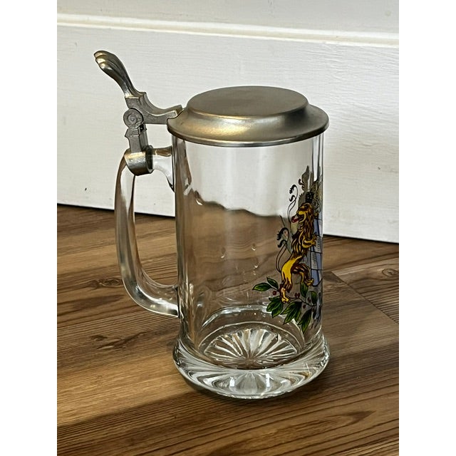Late 20th Century Mid Century Modern German Deckel Rein-Zinn Pewter Lid Lion Crest Crystal Stein Lid For Sale - Image 4 of 12