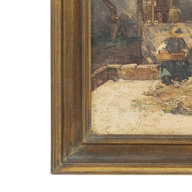 Rustic Portuguese School Artist, Courtyard, Oil on Canvas For Sale - Image 3 of 6