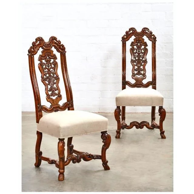 17th Century Pair Baroque Carved Walnut Side Chairs For Sale - Image 5 of 5