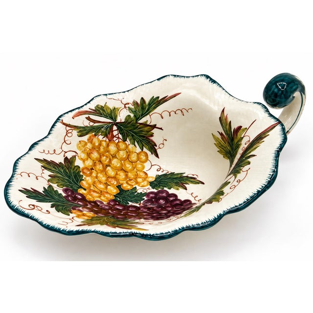 Italian Vintage Italian Hand-Painted Grapevine Ceramic Serving Dish With Scroll Handle For Sale - Image 3 of 5