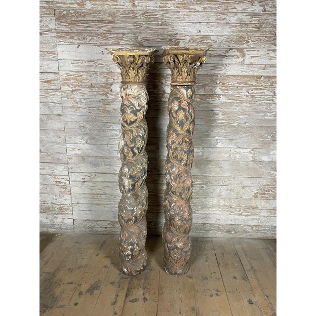 Vintage Corinthian Pillars with Capitals, 2 pieces height 170 cm, upper diameter of pillar - 18 cm, bottom diameter of...