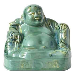 Italian Green Glazed Buddha Figurine by Gio Ponti for Richard Ginori, 1930s For Sale