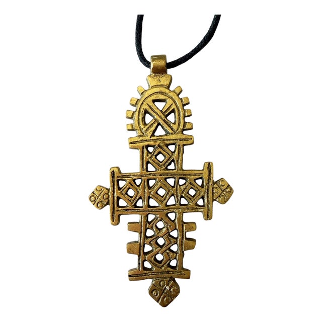 Vintage Abyssinian /Coptic Bronze Cross Pendant Ethiopian 3" H For Sale