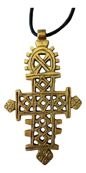 Vintage Abyssinian /Coptic Bronze Cross Pendant Ethiopian 3" H