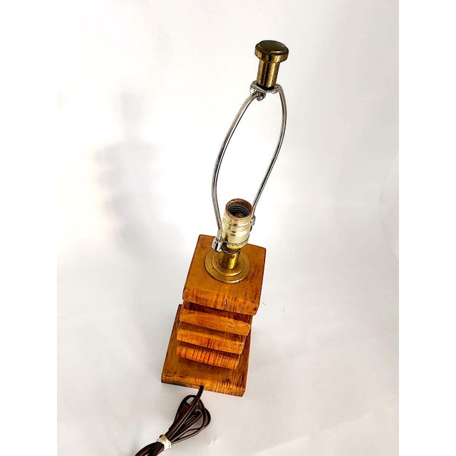 Mid 20th Century Stacked Wood and Brass Ring Lamp in the Style of Russell Wright For Sale - Image 9 of 10