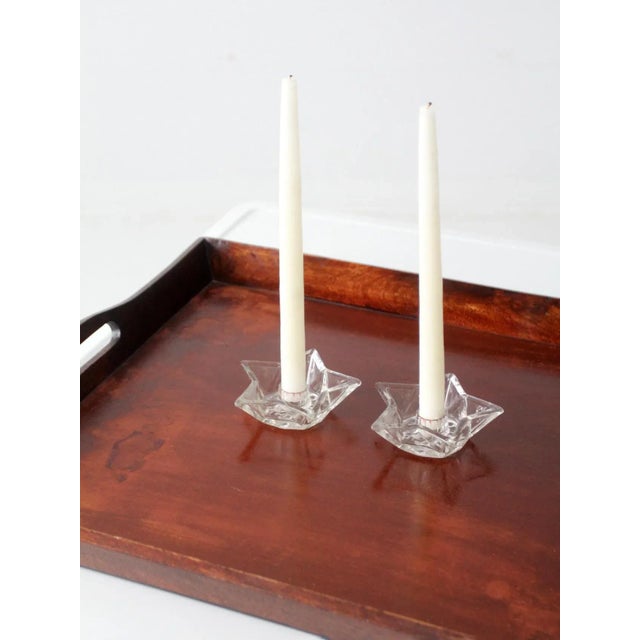 Glass Vintage Cut Glass Star Shaped Candle Holders Pair For Sale - Image 7 of 11