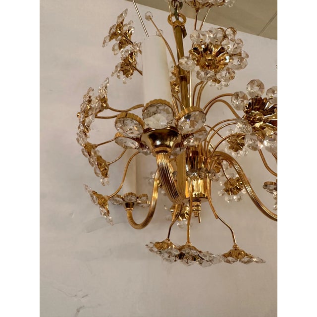 Metal 24 Carat Gold Plated & Crystal Flower Chandelier For Sale - Image 7 of 10