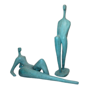 1980s Large Modern Itzik Benshalom 2/9 Figural Patinated Nude Bronze Statue Couple - Set of 2