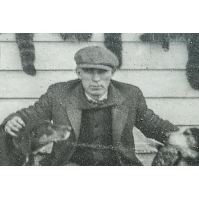 Nice Large Black and White Framed Antique Photograph Portrait Hunting Rustic Americana Dog Country Wall Decor For Sale - Image 10 of 14