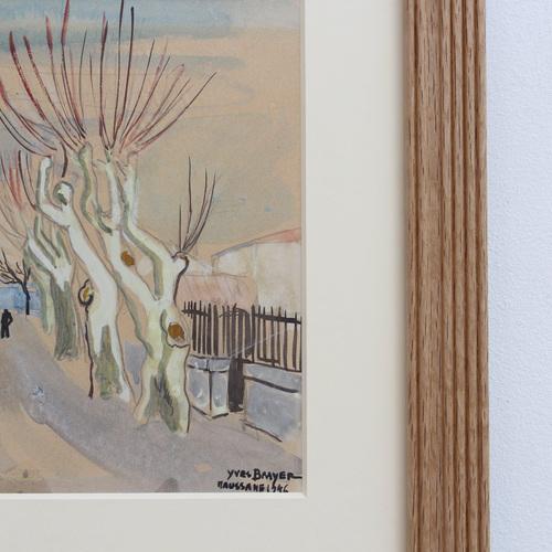 Yves Brayer, Row of Plane Trees In Winter, Maussane-les-Alpilles, 20th Century, Mixed Media on Paper, Framed For Sale - Image 10 of 17