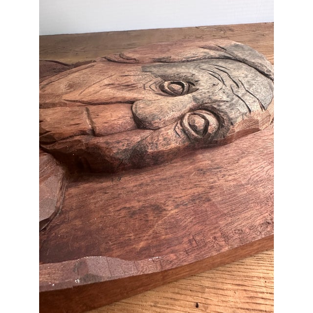 Vintage Hand-Carved Wood Relief Portrait Sculpture – Signed Folk Art Wall Hanging For Sale In Denver - Image 6 of 11