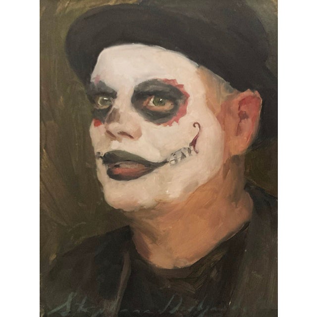 Day of the Dead Man by Stephanie Deshpande | Oil on panel Portrait of a man with skull makeup. For Sale
