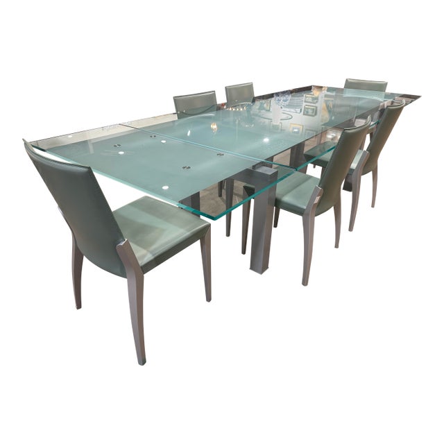 Catellan Italia Glass Dining Table With Six Chairs For Sale