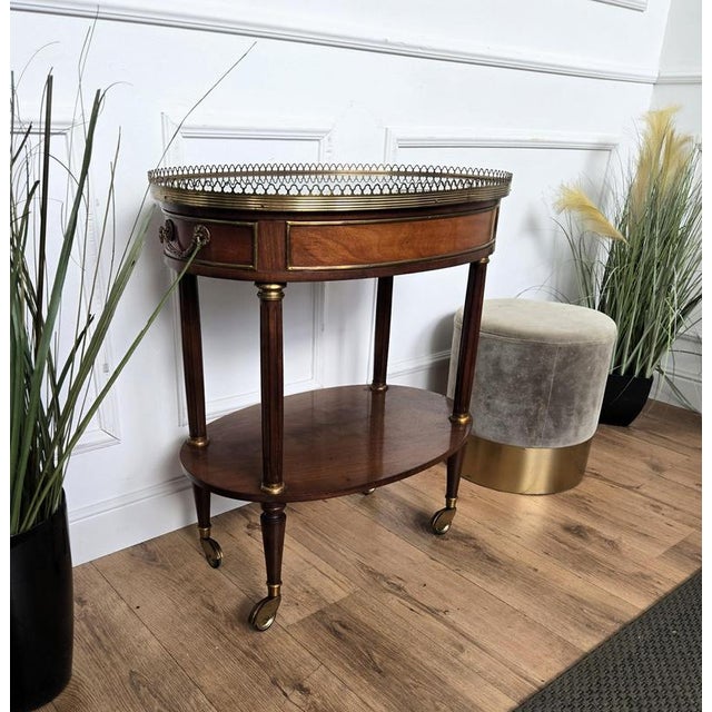 Metal Mid-Century Modern Italian Brass Serving Bar Cart with Green Marble Top, 1950s For Sale - Image 7 of 10
