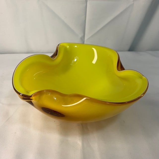 A striking example of mid-century Italian modernist design, this vintage art glass bowl features an organic, biomorphic...