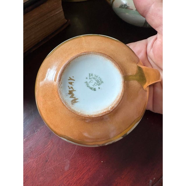 Cream Early 20th Century French La Seynie Limoges Hand Painted Landscape Creamer and Sugar Bowl Set Signed Ramsay For Sale - Image 8 of 10