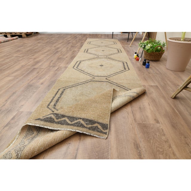 Orange Turkish Vintage Handmade Wool 1970s Runner Rug For Sale - Image 9 of 10