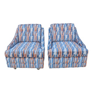 1960s Pair of Striped Mid-Century Club Chairs For Sale