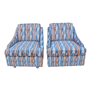 1960s Pair of Striped Mid-Century Club Chairs