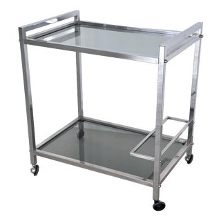 Mid-Century Italian Chrome and Glass Two Tier Rolling Bar Cart, 1970s For Sale