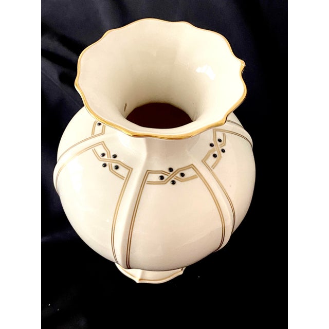 Vintage Large 9 7/8 Inch Lenox Vanguard Collection Ivory Porcelain Art Deco Trim Vase For Sale - Image 16 of 18
