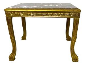 Mid 20th Century Louis XV Style French Gilded End Table with Grey Marble Top and Paw Feet