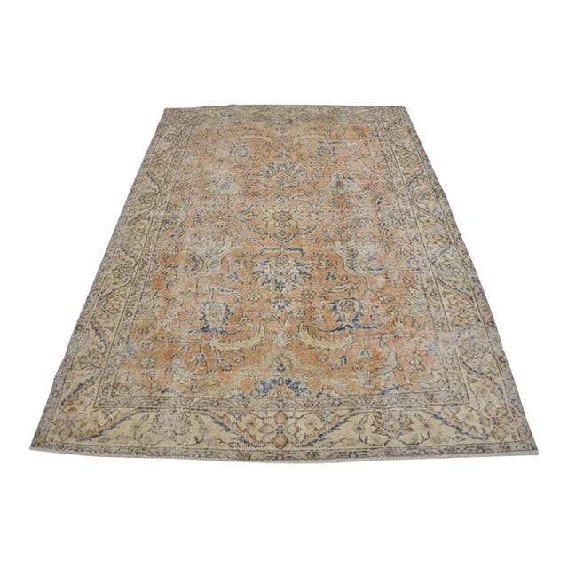 Vintage Handwoven Oushak With Botanical Vine Pattern Rug For Sale