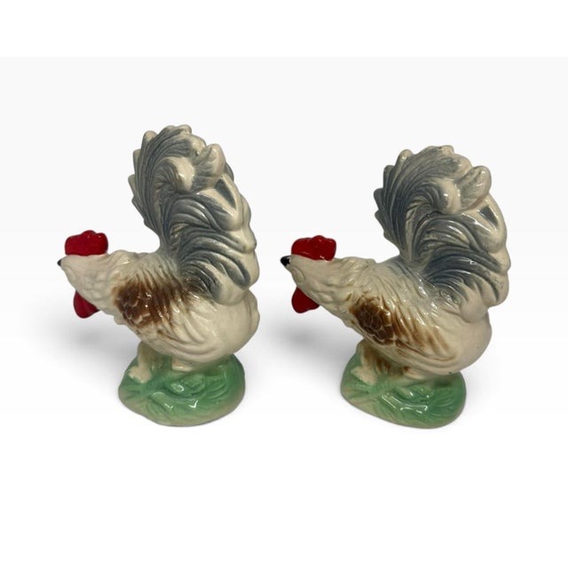 Vintage Hand-Painted Lusterware Ceramic Rooster Figurines From Brazil - A Pair For Sale In Washington DC - Image 6 of 12