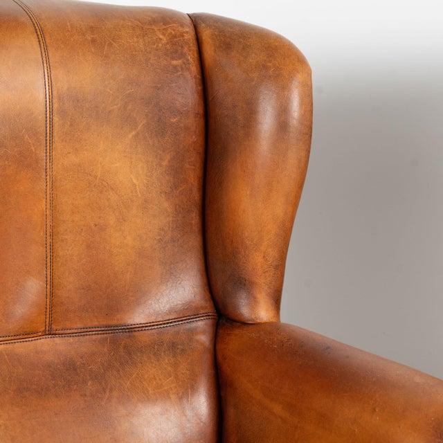 Mid-Century Modern Pair of 20th Century Danish Vintage Brown Leather Wingback Club Chairs For Sale - Image 3 of 18
