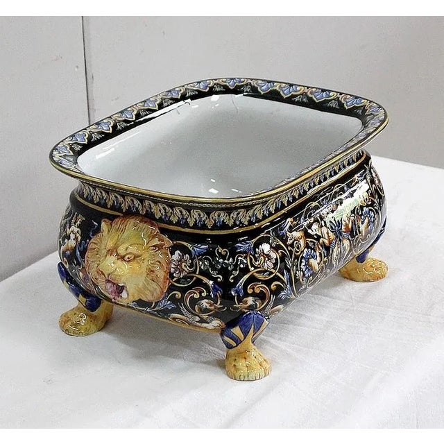 Enamelled and glazed planter of the Gien Faience, city of the Loiret where the English industrialist Thomas Hall founded...