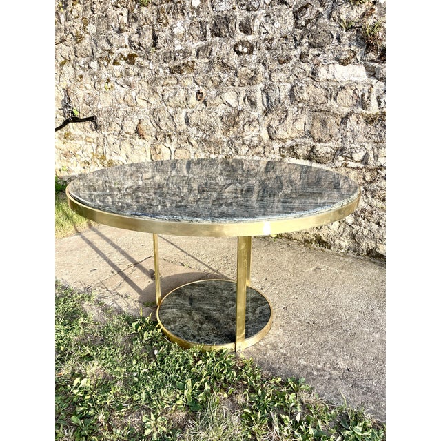 Round Green Marble and Brass Dining Table, 1970 For Sale - Image 6 of 12