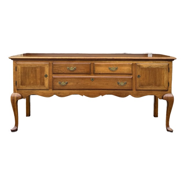 Vintage Statton Queen Anne Solid Cherry 3 Drawer Locking Sideboard or Buffet For Sale
