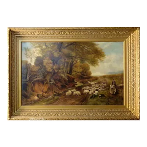 Rustic Landscape Oil Painting, Framed