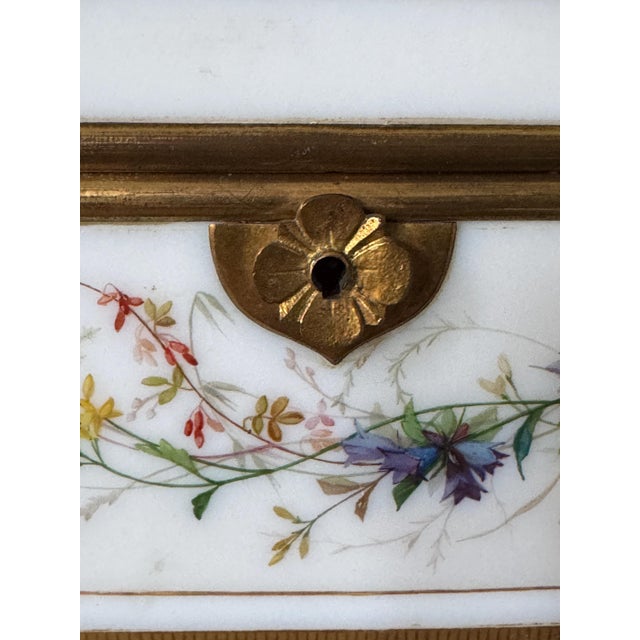 Early 19th Century Vintage or Antique Possibly 19th Century White Opaline Glass Jewelry Casket Box Hand Painted Floral Decor & Gilt Bronze 6.25"x4.75"x5.25"h For Sale - Image 5 of 18