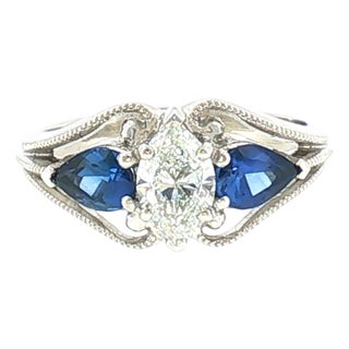 Repurposed .68ct Marquise Natural Diamond Set in a Platinum Vintage Style Ring, Size 6.5 For Sale