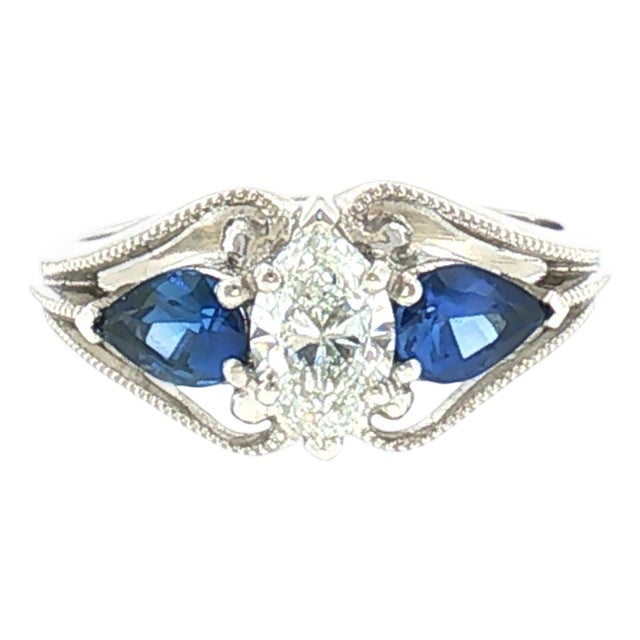 Repurposed .68ct Marquise Natural Diamond Set in a Platinum Vintage Style Ring, Size 6.5 For Sale