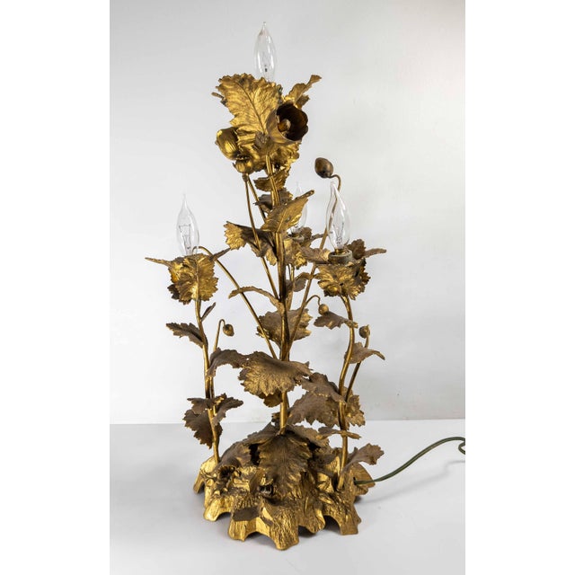 19th Century Electrified Floral Poppy Flower Bronze Candelabra Table Lamp For Sale - Image 4 of 18