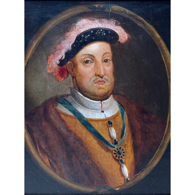 Antique English Portrait of King Henry VIII After Hans Holbein – Georgian Oil Painting on Oak Panel, Circa 1750 Portrait...