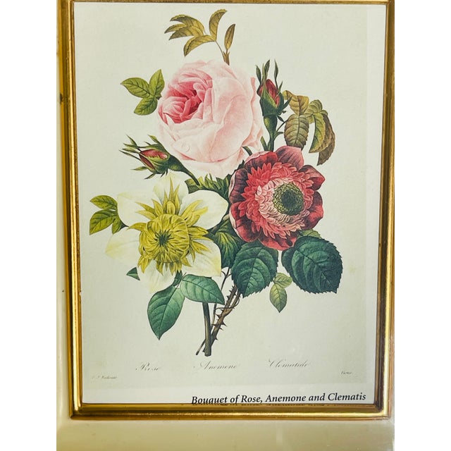 Traditional Mini Vintage P.F.Redoute Chromolithograph Rose, Anemones in Brass Frame For Sale - Image 3 of 5
