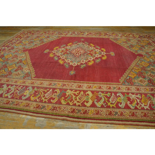 Spellbinding Red-Raspebery Fiedl With Delicate Medallion Pattern Antique Turkish Ghiordes Oushak Rug For Sale - Image 11 of 12