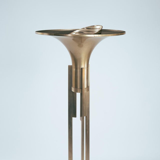 Art Deco Brass Torchère Floor Lamp, circa 1925–1935 A cut above the typical Art Deco torchère. The stem — three solid...
