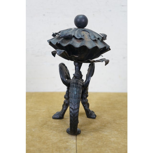 Vintage Cast Iron Dragon Griffon Compote Candle Holder Lidded Dish 8" For Sale - Image 6 of 14