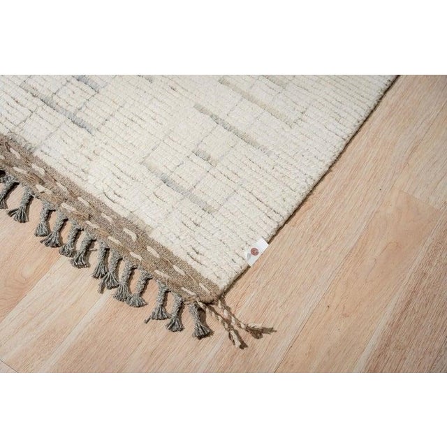 8x11 Ivory Hand-Knotted Wool Linear Totem Tribal Modern Carpet Rug For Sale In New York - Image 6 of 8