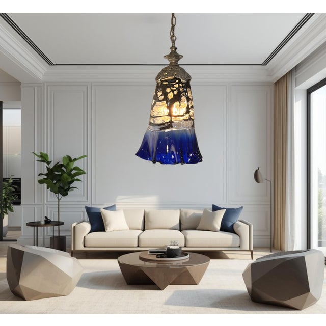 Vintage Fazzoletto Cobalt Blue Black Fenestrated Art Glass Pendant Light For Sale In New York - Image 6 of 18