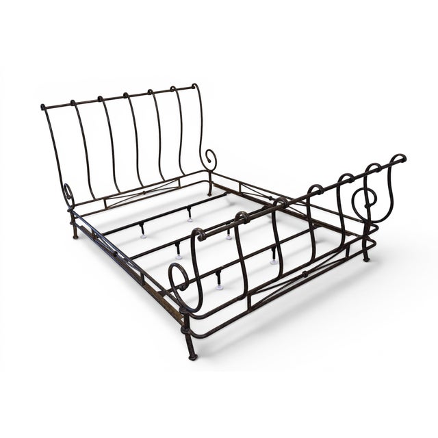 Brown Jordan Vintage Signed Brown Jordan "Autumn Guild" Wrought Iron Queen Sleigh Bed For Sale - Image 4 of 16