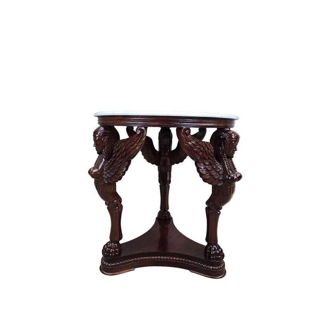 Vintage Indonesian Neoclassical Style Winged Caryatid Marble Top Center Table For Sale In Chicago - Image 6 of 8