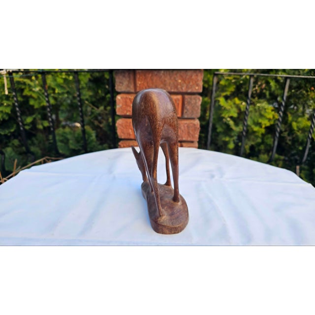 Mid-Century Modern Vintage Wooden Grazing Deer Figurine, 1970s For Sale - Image 3 of 7
